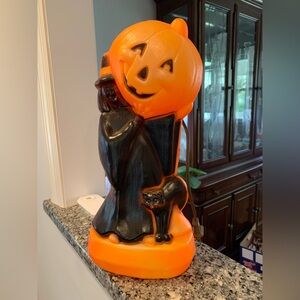 Vintage Halloween Blow Mold Pumpkin Witch Light